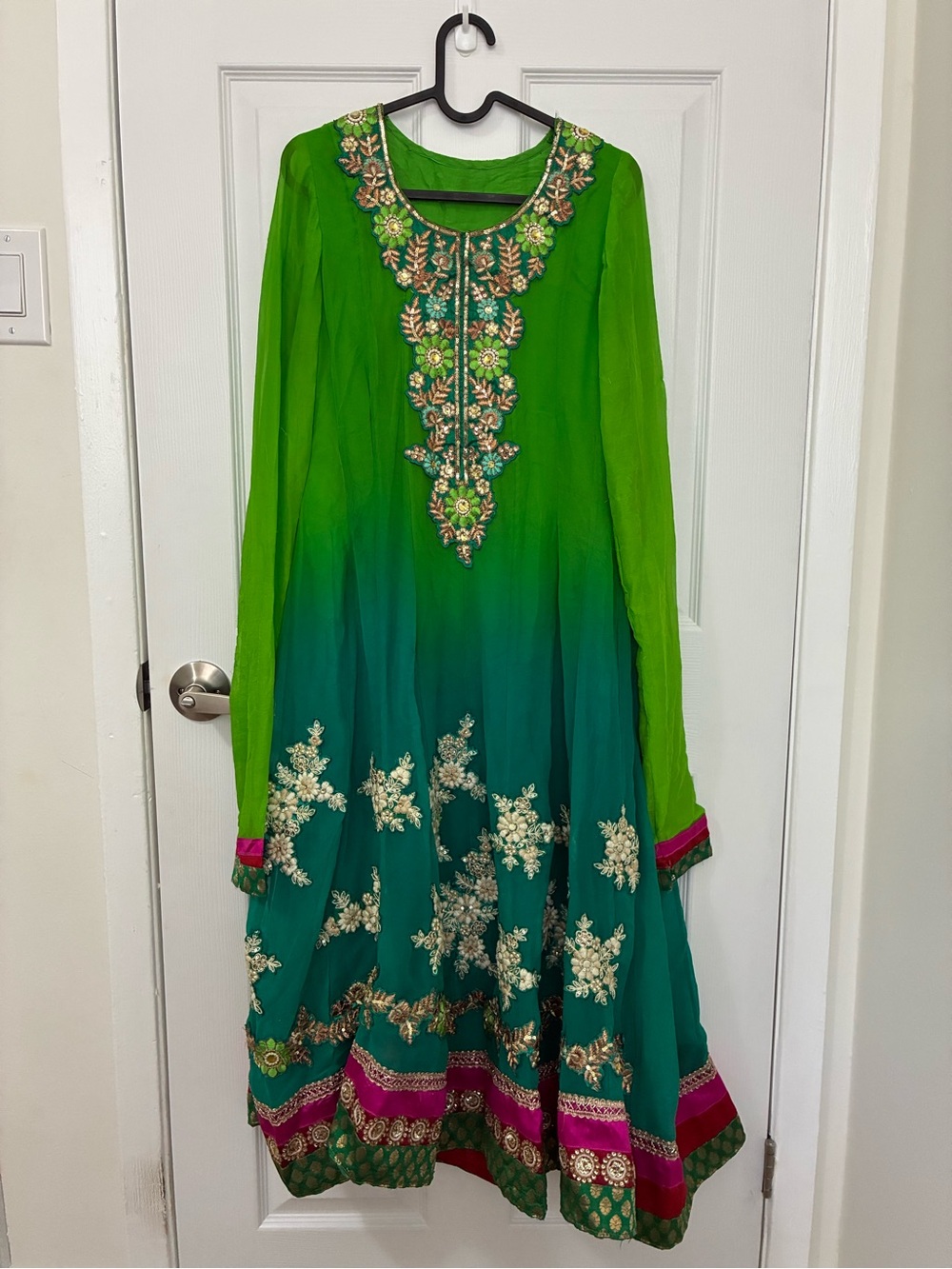 Green/Teal Ombre Embroidered Anarkali